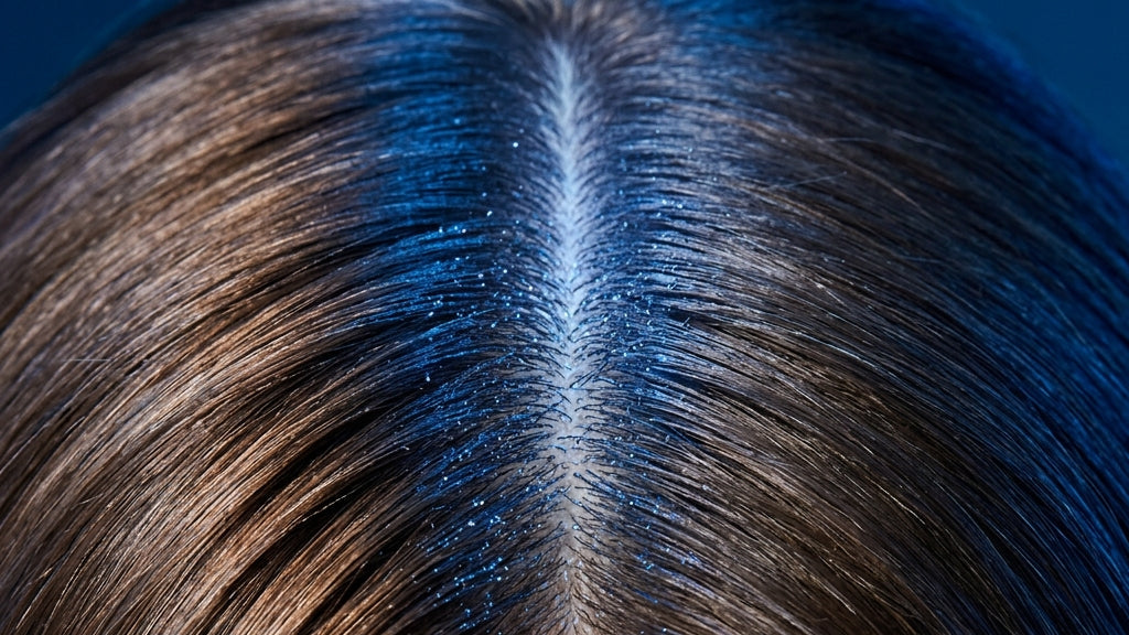 Risca do cabelo com a névoa do Tônico Capilar H1 sobre o couro cabeludo — peptídeos de cobre, pepitideos